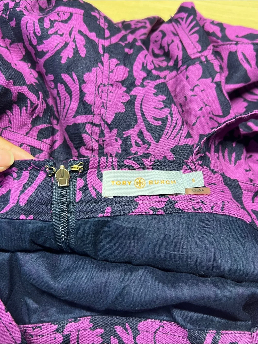 Tory Burch Jodie Floral Linen Cotton Fit & Flare Dress Purple Navy Size 6